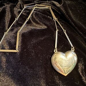 Sterling Silver Georg Jensen style Large Statement Puff Heart Necklace